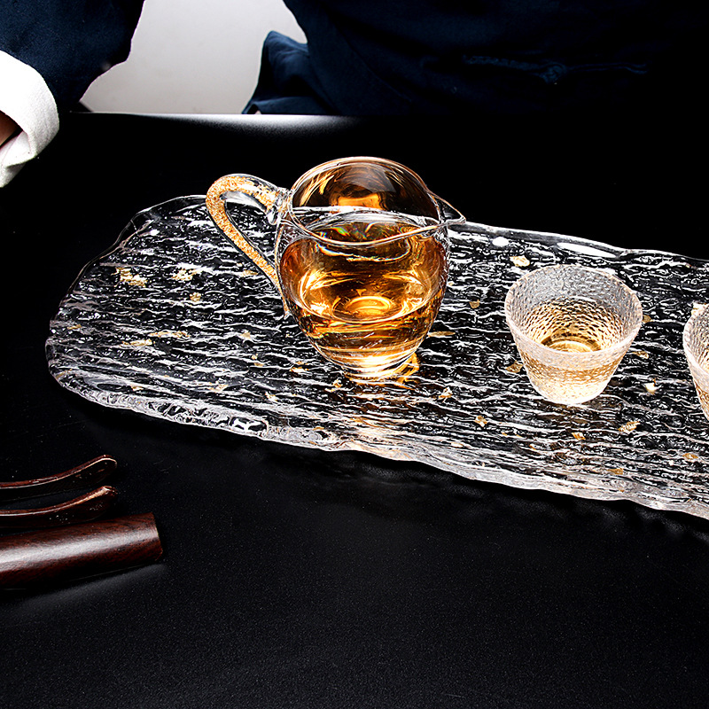 Crystal Tree Pattern Glass Large Tea Tray Teapot Tray Hotel Snack Sushi Plate Japanese and Korean Cuisine Plate Tray