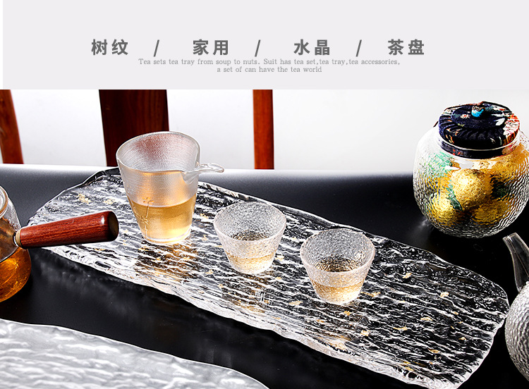 Crystal Tree Pattern Glass Large Tea Tray Teapot Tray Hotel Snack Sushi Plate Japanese and Korean Cuisine Plate Tray