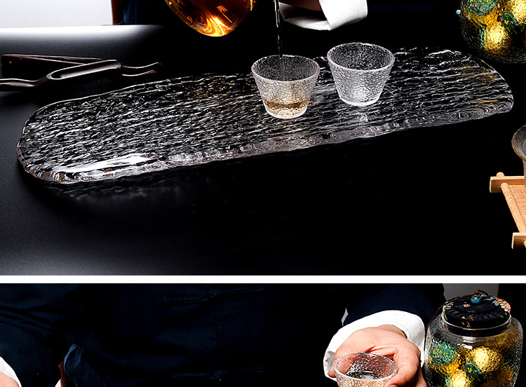 Crystal Tree Pattern Glass Large Tea Tray Teapot Tray Hotel Snack Sushi Plate Japanese and Korean Cuisine Plate Tray