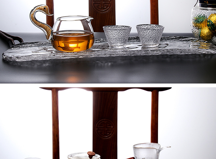 Crystal Tree Pattern Glass Large Tea Tray Teapot Tray Hotel Snack Sushi Plate Japanese and Korean Cuisine Plate Tray