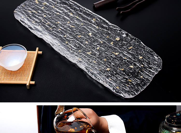 Crystal Tree Pattern Glass Large Tea Tray Teapot Tray Hotel Snack Sushi Plate Japanese and Korean Cuisine Plate Tray