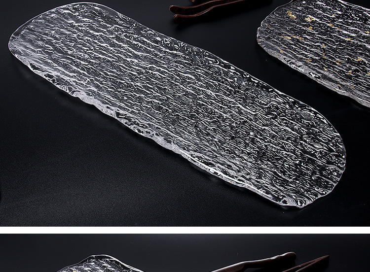 Crystal Tree Pattern Glass Large Tea Tray Teapot Tray Hotel Snack Sushi Plate Japanese and Korean Cuisine Plate Tray