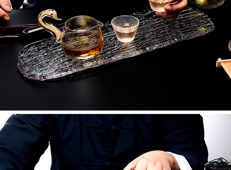 Crystal Tree Pattern Glass Large Tea Tray Teapot Tray Hotel Snack Sushi Plate Japanese and Korean Cuisine Plate Tray