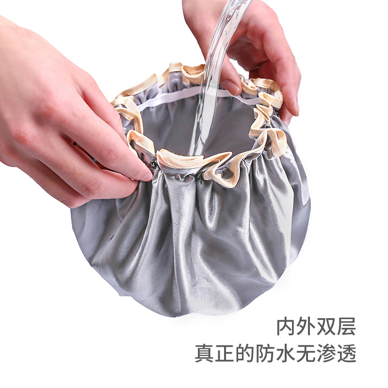 Double waterproof shower cap female adult shower cap shower cap shower cap bath hair cap lampblack cap