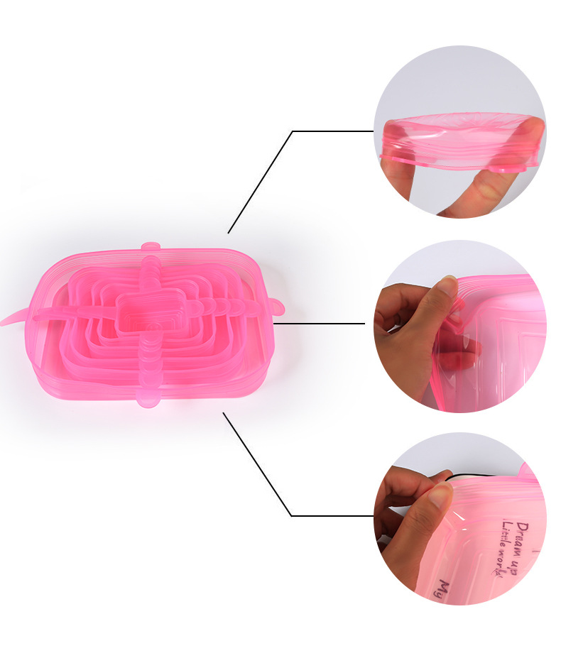 Square silica gel six-piece fresh keeping cover Stretch bowl Cover Microwave sealed plastic wrap convenient Cover
