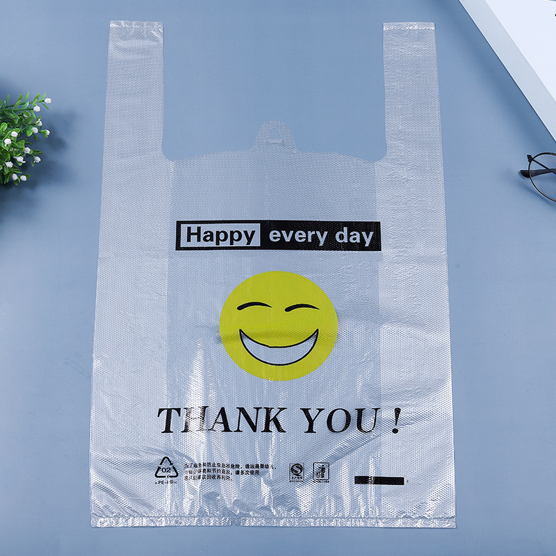 Transparent Plastic Bag Smiley Bag Wholesale Takeaway Packing Bag Plastic Wrap Packaging Bag Flat Bag Supermarket Bag