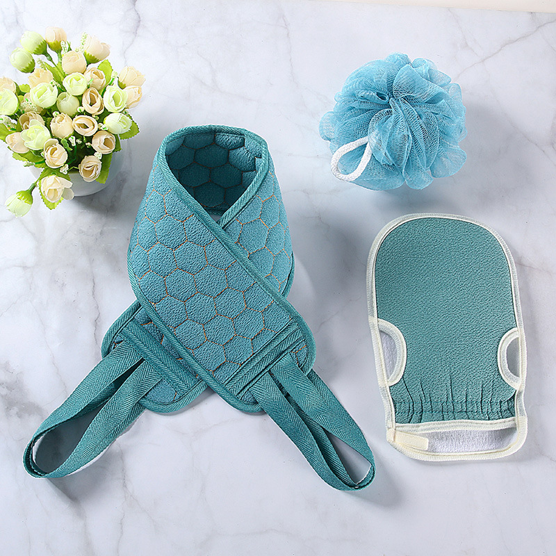 Bath Towel Set Adult Bath Gadget Double Strap Back Rub Loofah Thickened Open Finger Bath Towel Generation Hair