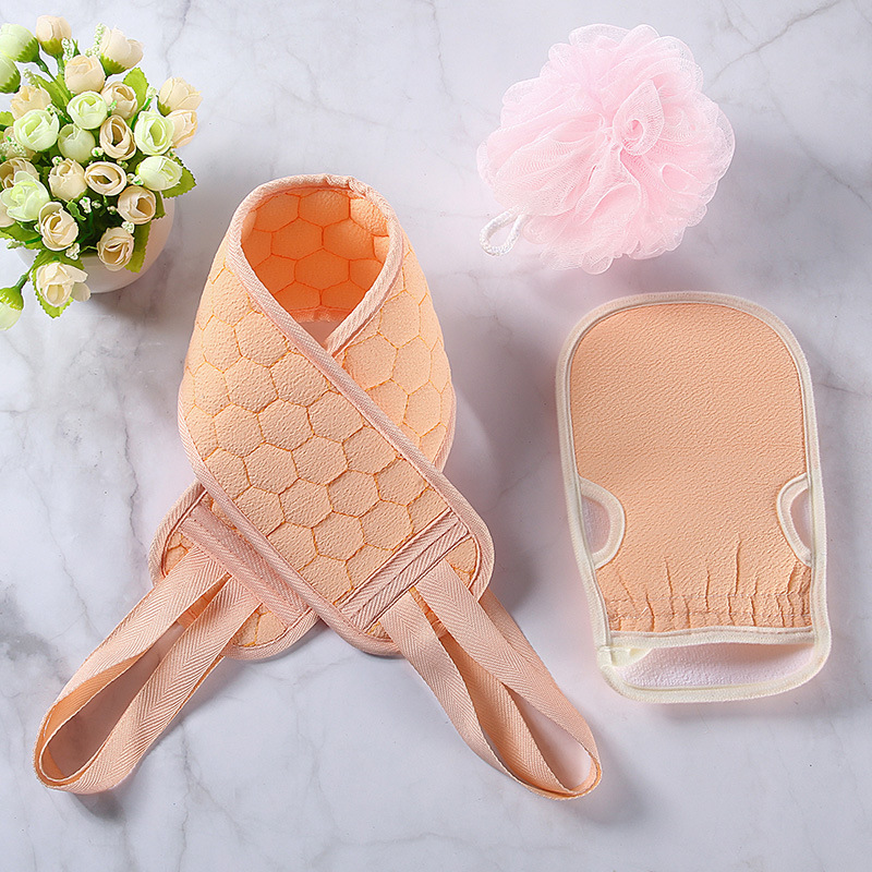 Bath Towel Set Adult Bath Gadget Double Strap Back Rub Loofah Thickened Open Finger Bath Towel Generation Hair