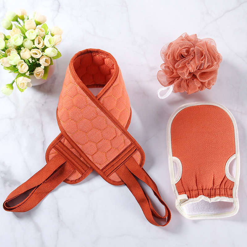 Bath Towel Set Adult Bath Gadget Double Strap Back Rub Loofah Thickened Open Finger Bath Towel Generation Hair