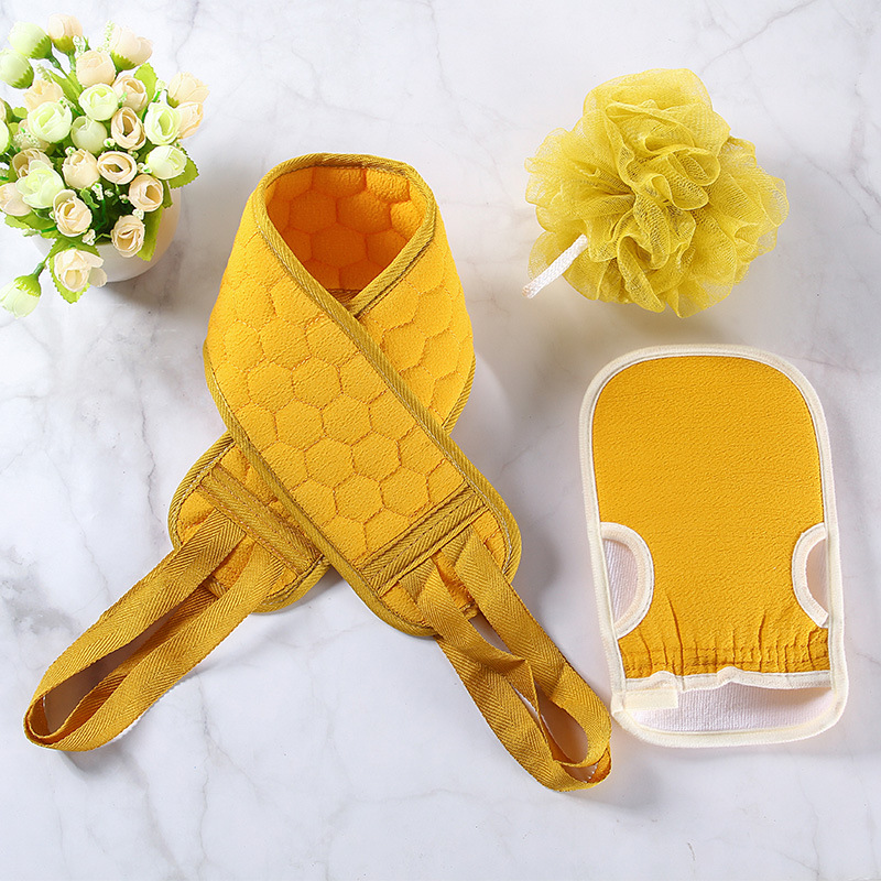 Bath Towel Set Adult Bath Gadget Double Strap Back Rub Loofah Thickened Open Finger Bath Towel Generation Hair