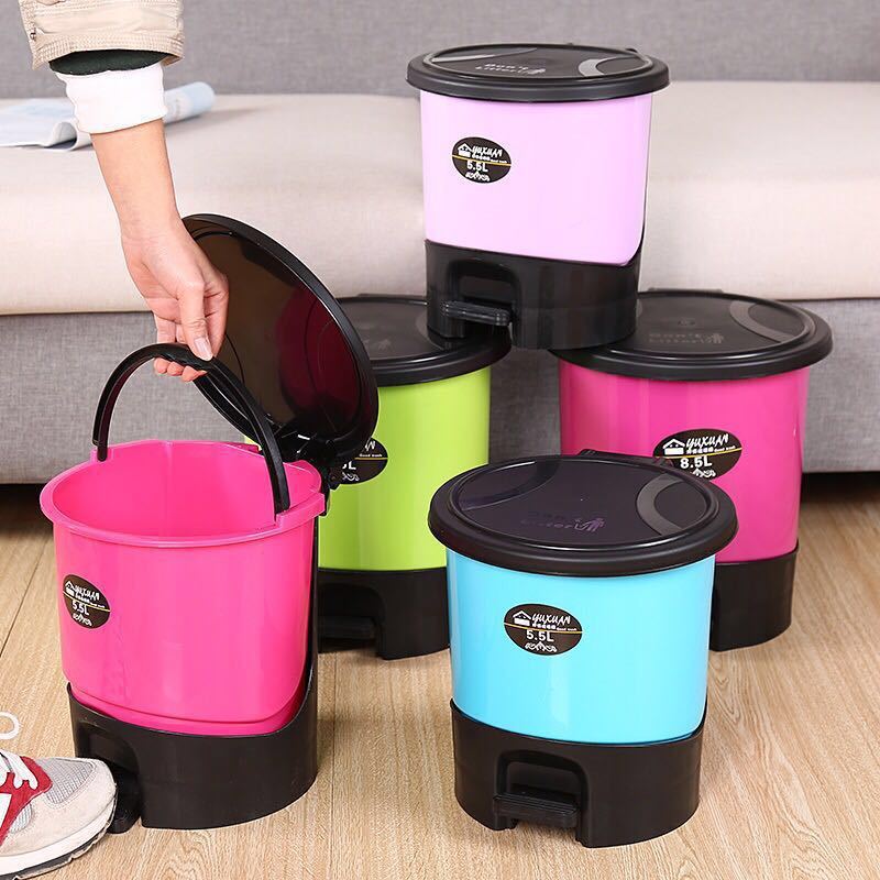 Pedal Flap Trash Can Kitchen Living Room Bathroom Covered Large Small Trash Can Free Garbage Bag