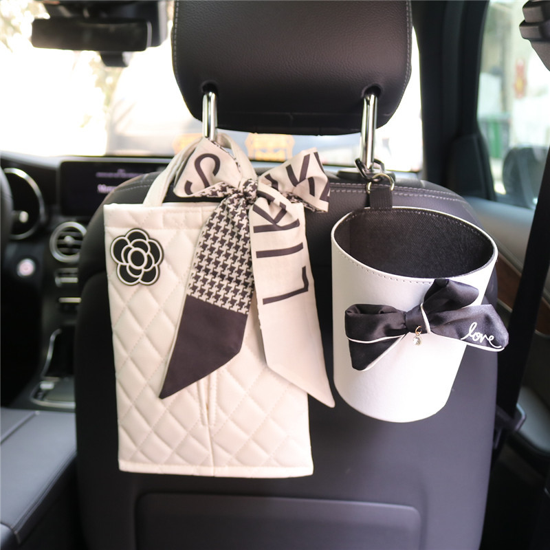 Car Trash Can Storage Car Storage Containers Front and Rear Row Garbage Bag for Vehicles Hanging Paper Cover Tissue Box Bag