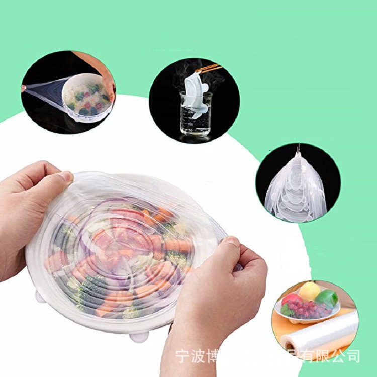 Factory Direct Sales Foldable Stretch Lid for Airtight Container 6 Six-Piece Vacuum Sealed Plastic Wrap Currently Available