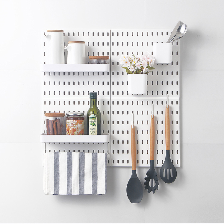 Wire-Wrap Board Storage Rack round Hole Wall Hanging Wall-Mounted Punching-Free Plastic Small Storage Rack