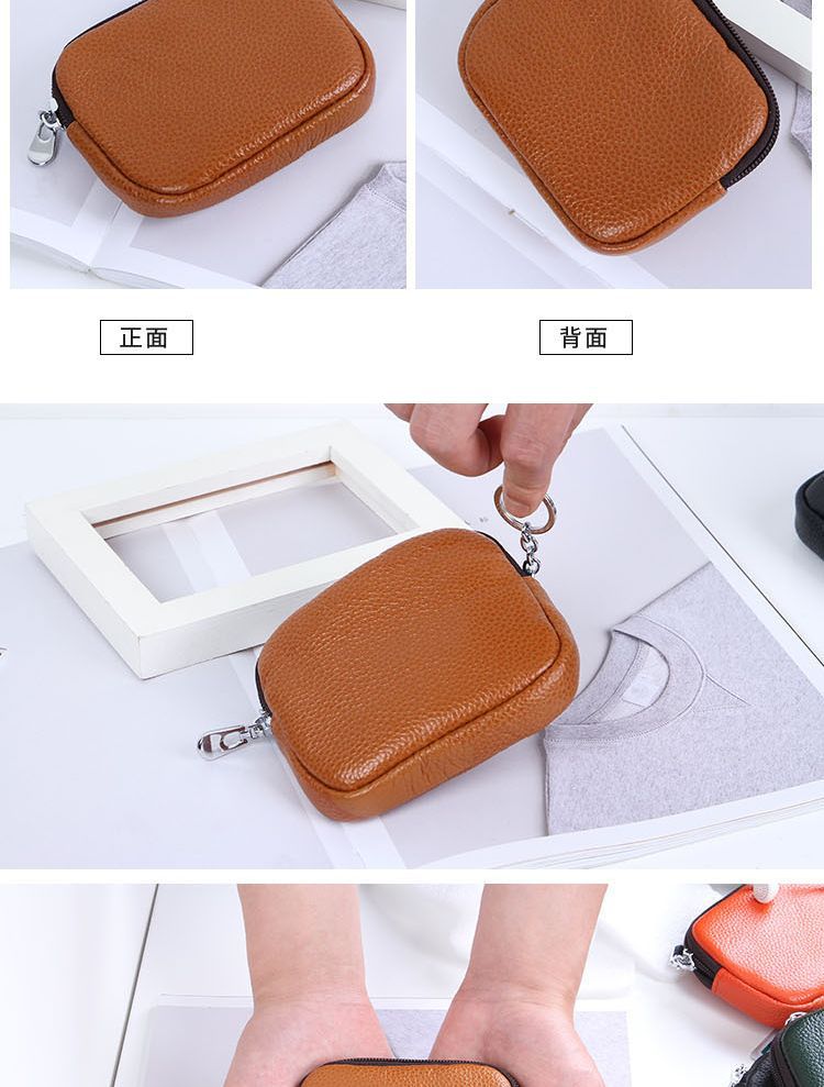 Genuine Leather Coin Purse Bus Card Package Driving License Creative Korean Version Zip Key Bag Coin Bus Earplugs Cowhide