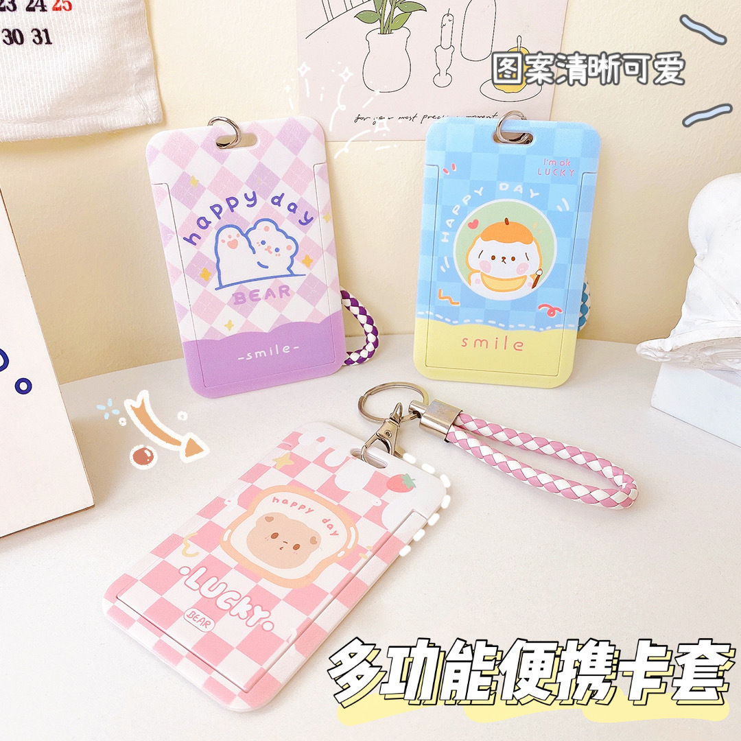 Yilan Cartoon Bus Card Cover Creative Slide Student Campus Access Card Keychain Card Holder Girl Heart Protective Cover