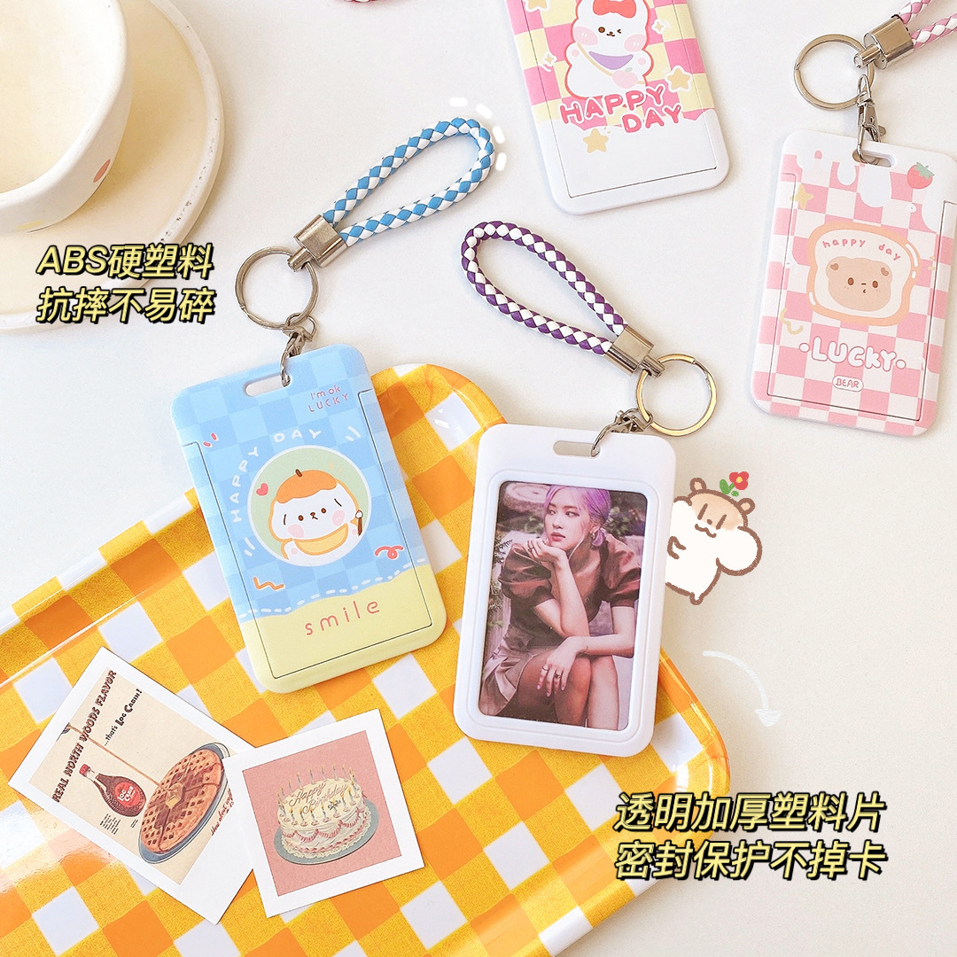 Yilan Cartoon Bus Card Cover Creative Slide Student Campus Access Card Keychain Card Holder Girl Heart Protective Cover