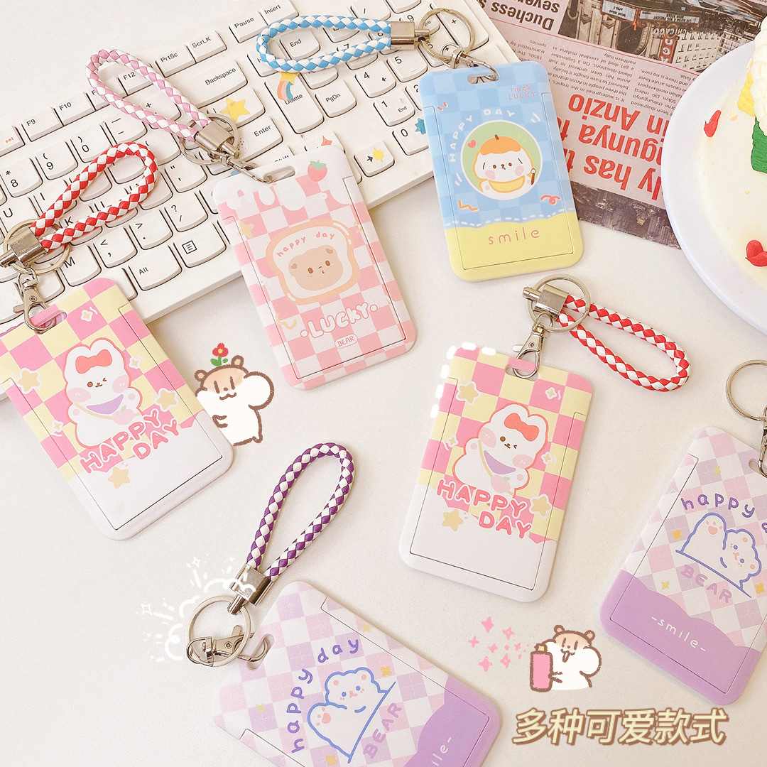 Yilan Cartoon Bus Card Cover Creative Slide Student Campus Access Card Keychain Card Holder Girl Heart Protective Cover