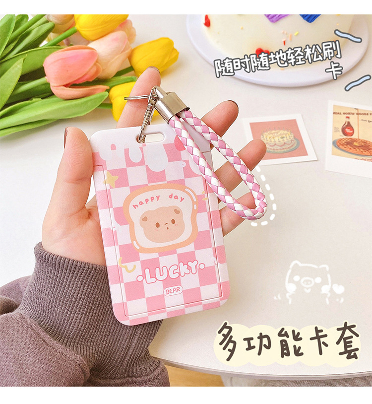 Yilan Cartoon Bus Card Cover Creative Slide Student Campus Access Card Keychain Card Holder Girl Heart Protective Cover