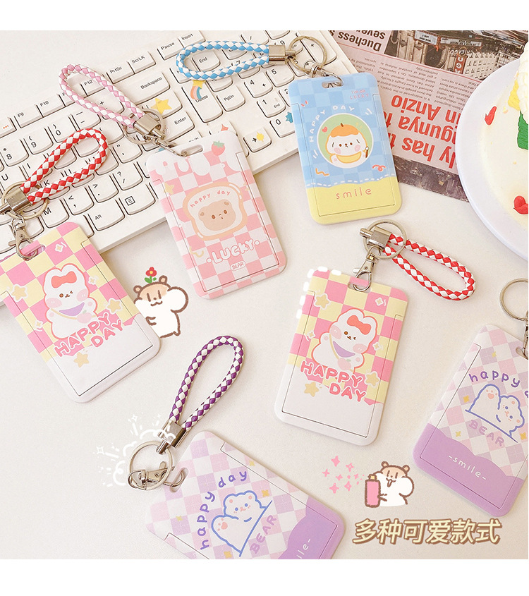 Yilan Cartoon Bus Card Cover Creative Slide Student Campus Access Card Keychain Card Holder Girl Heart Protective Cover