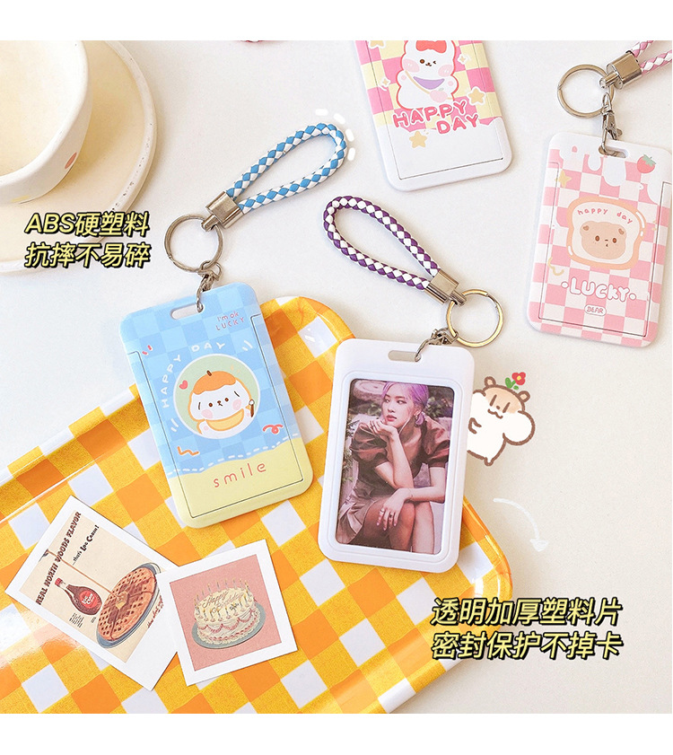 Yilan Cartoon Bus Card Cover Creative Slide Student Campus Access Card Keychain Card Holder Girl Heart Protective Cover