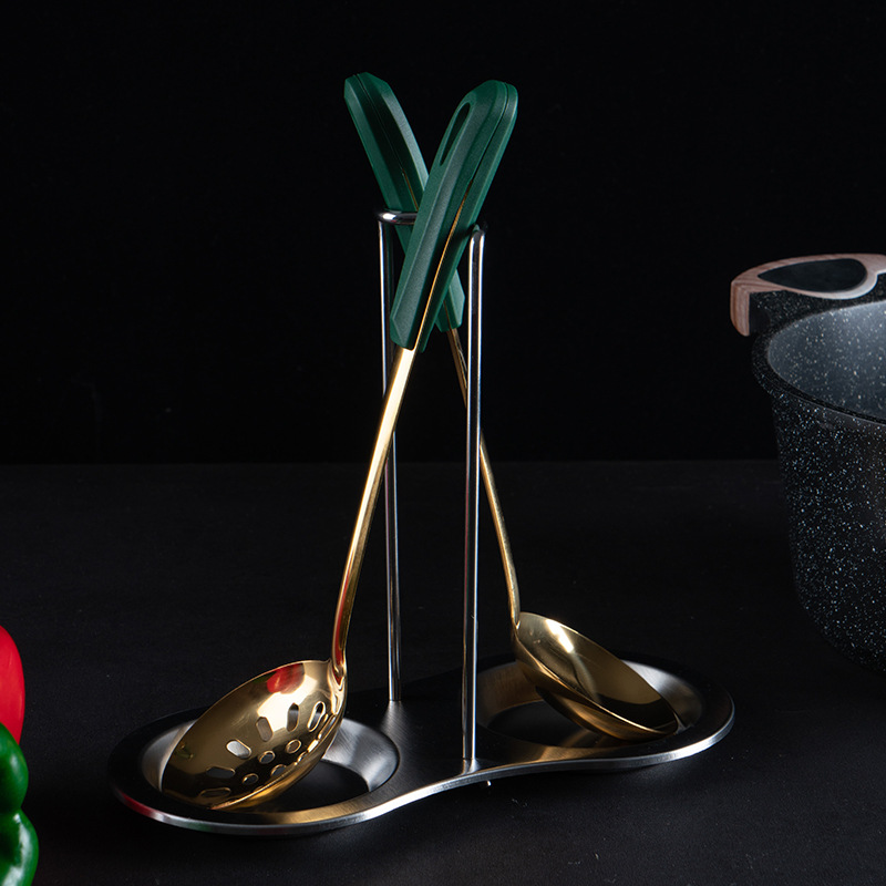 New 304 Stainless Steel Soup Ladle Colander Long Handle Hot Pot Spoon Ins Dark Green Gold Plated Soup Ladle Kitchen Set Wholesale
