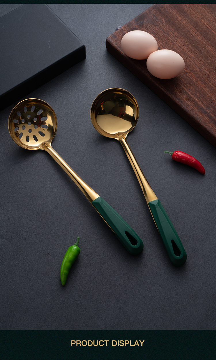 New 304 Stainless Steel Soup Ladle Colander Long Handle Hot Pot Spoon Ins Dark Green Gold Plated Soup Ladle Kitchen Set Wholesale New 304 Stainless Steel Soup Ladle Colander Long Handle Hot Pot Spoon Ins Dark Green Gold Plated Soup Ladle Kitchen Set Wholesale