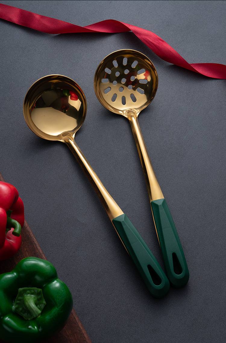New 304 Stainless Steel Soup Ladle Colander Long Handle Hot Pot Spoon Ins Dark Green Gold Plated Soup Ladle Kitchen Set Wholesale New 304 Stainless Steel Soup Ladle Colander Long Handle Hot Pot Spoon Ins Dark Green Gold Plated Soup Ladle Kitchen Set Wholesale