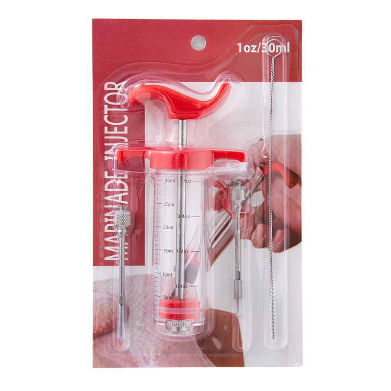 Plastic Seasoning Syringe Stainless Steel Turkey Needle 30ml 2 Needle Suction Card Seasoning Barbecue Tool BBQ 86G