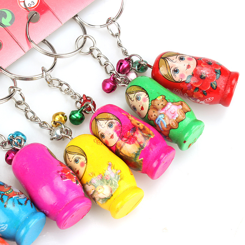 Wooden Russian Matryoshka Doll Mobile Phone Charm Keychain Pendant 12 PCs Per Card Early Childhood Educational Toys Factory Wholesale