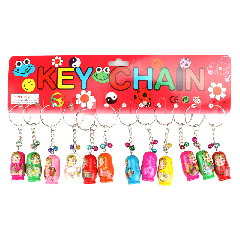 Wooden Russian Matryoshka Doll Mobile Phone Charm Keychain Pendant 12 PCs Per Card Early Childhood Educational Toys Factory Wholesale