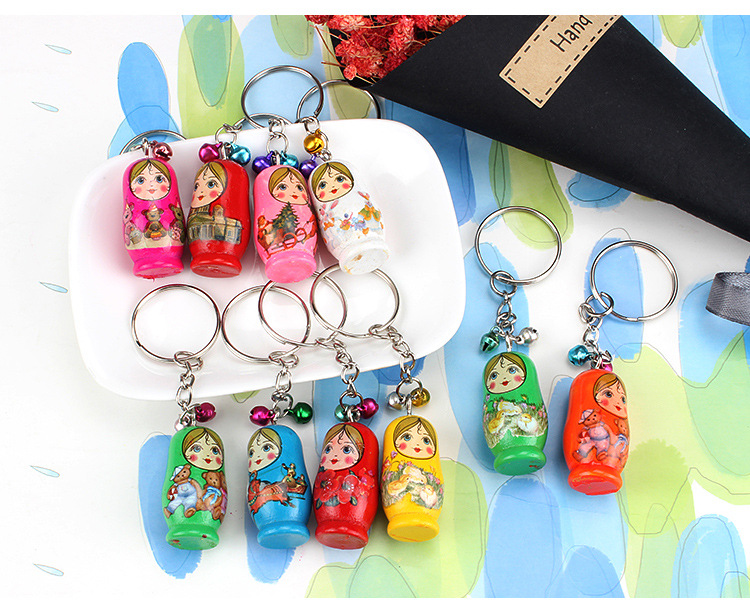 Wooden Russian Matryoshka Doll Mobile Phone Charm Keychain Pendant 12 PCs Per Card Early Childhood Educational Toys Factory Wholesale