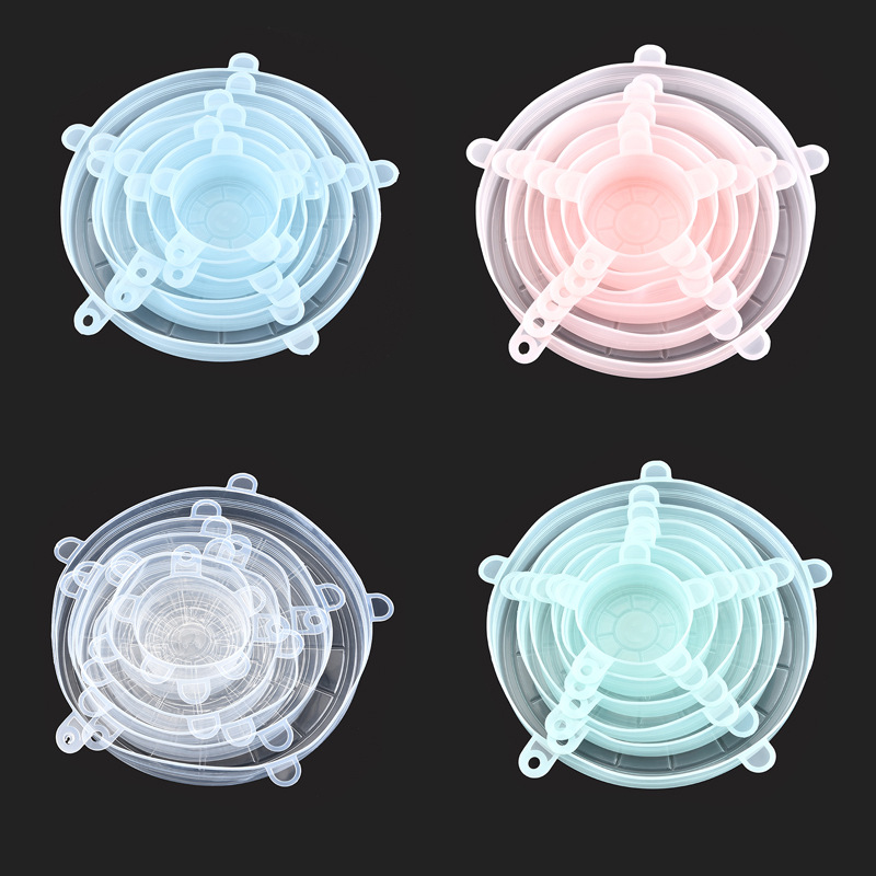When Hot selling plastic wrap set of 6 multi-functional fresh cover stretches silicone fruit cover elastic cover
