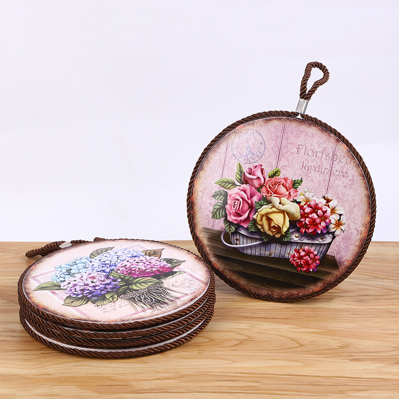 Hot Sale round Hang Rope Placemat European Pastoral Style Ceramic Heat Insulation High Temperature Resistant Support Custom Factory Direct Sales