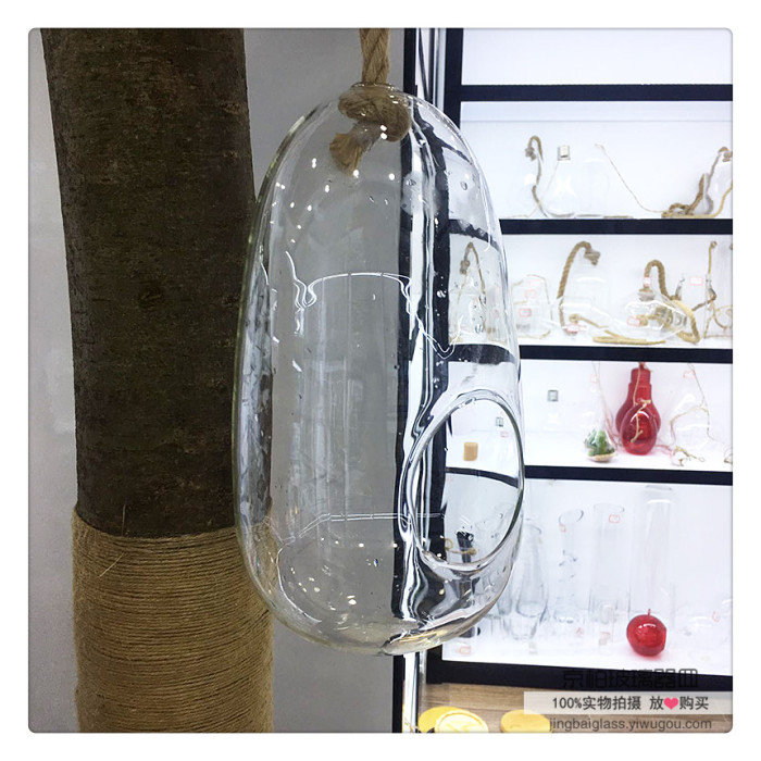 Hang hollow glass bottle vase plant hanging glass crafts creative home decorations