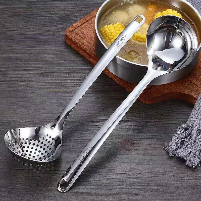 Factory Direct Sales 304 Stainless Steel Colander Hotel Hot Pot Soup Ladle Colander Home Kitchen Lengthen and Thicken Soup Spoon
