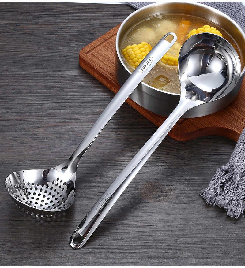 Factory Direct Sales 304 Stainless Steel Colander Hotel Hot Pot Soup Ladle Colander Home Kitchen Lengthen and Thicken Soup Spoon