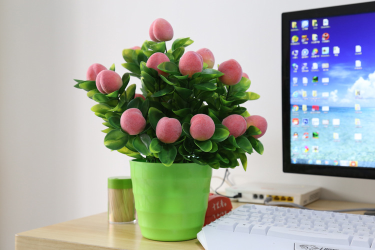 Artificial flower set fake peach indoor flowers bonsai furnishing parts living room decoration plastic fake fruit tree flowers potted plants