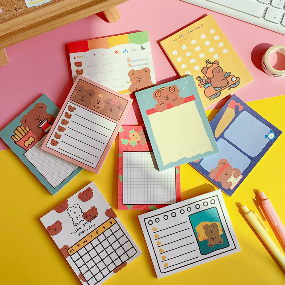 Korean Style Cartoon Cute Bear Cute Notepad Small Notebook Student Journal Tearable Memo Message Small Notebook