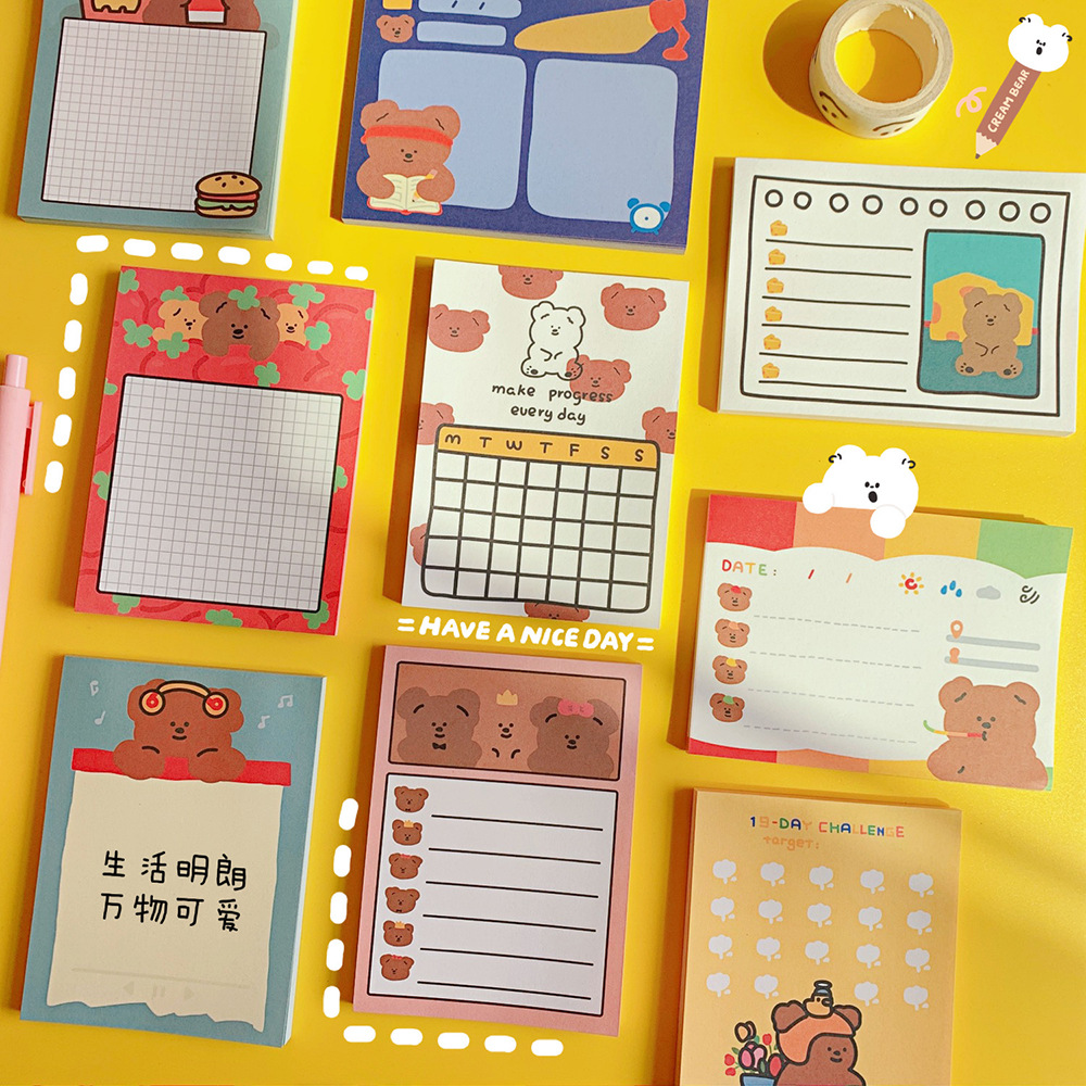 Korean Style Cartoon Cute Bear Cute Notepad Small Notebook Student Journal Tearable Memo Message Small Notebook