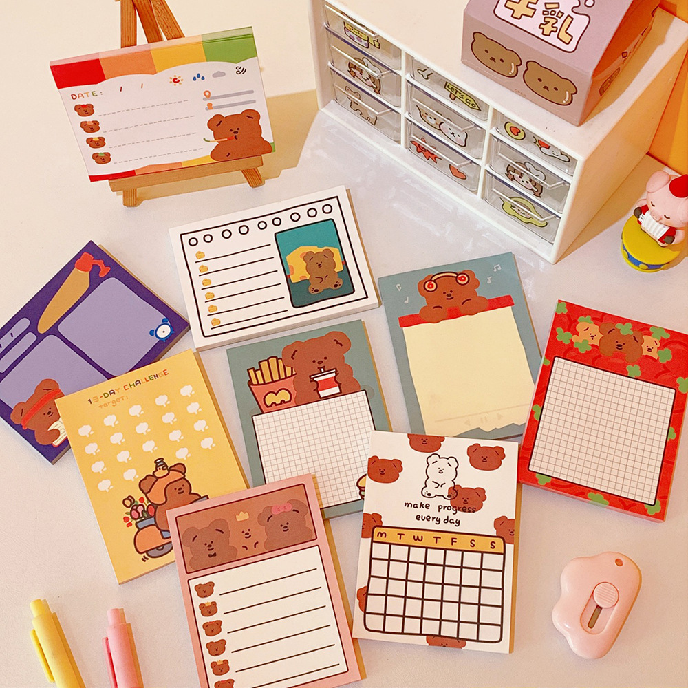 Korean Style Cartoon Cute Bear Cute Notepad Small Notebook Student Journal Tearable Memo Message Small Notebook