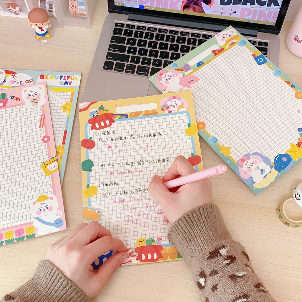 Korean Ins Cute Cartoon Girl Grid Plan Notepad Girl Heart Tear-off Note Message Memo