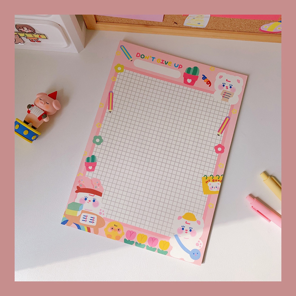 Korean Ins Cute Cartoon Girl Grid Plan Notepad Girl Heart Tear-off Note Message Memo