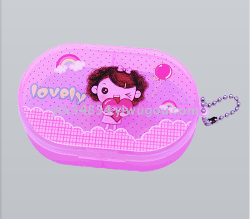 Factory Direct Sales Large Oval 2+1 Cell Pill Box Portable Pill Box Memo Pill Box Cartoon Small Medicine Box Spare Parts Box