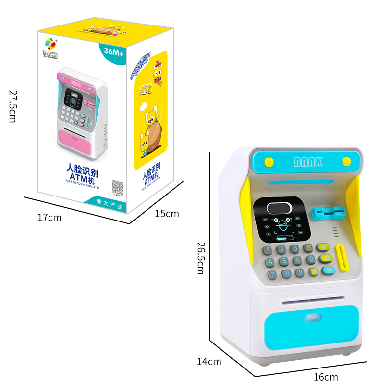 Simulation Face Recognition ATM Machine Money Box Simulation Password Automatic Roll Money Safe Coin Bank Educational Toys