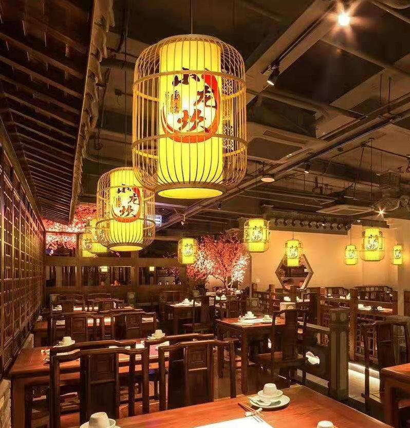 New Chinese Style Bamboo Chandelier Zen Restaurant Dining Restaurant Box Tea Room Ancient Style Lantern Chinese Style Chinese Style Lamps