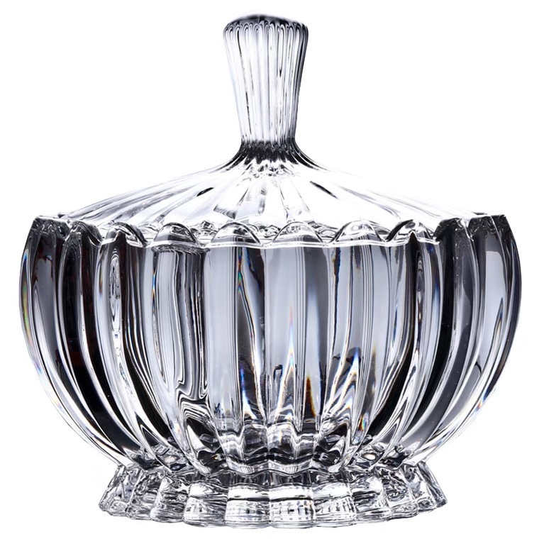 Fire Glass Sugar Bowl Storage Jar Decoration Transparent Candy Fruit Plate Fruit Plate Dried Fruit Tray Creative European Style Sucrier with Lid