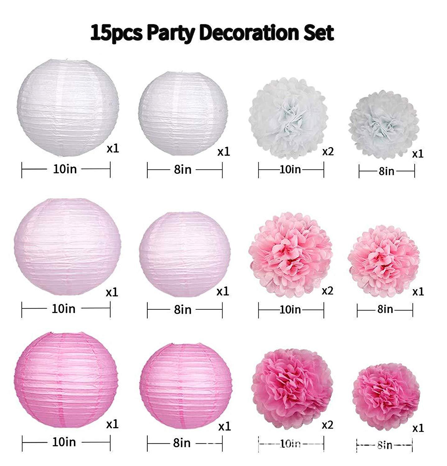 15PCs Pack Paper Flower Ball Chinese Lantern Set Birthday Party Wedding Decoration Background Layout