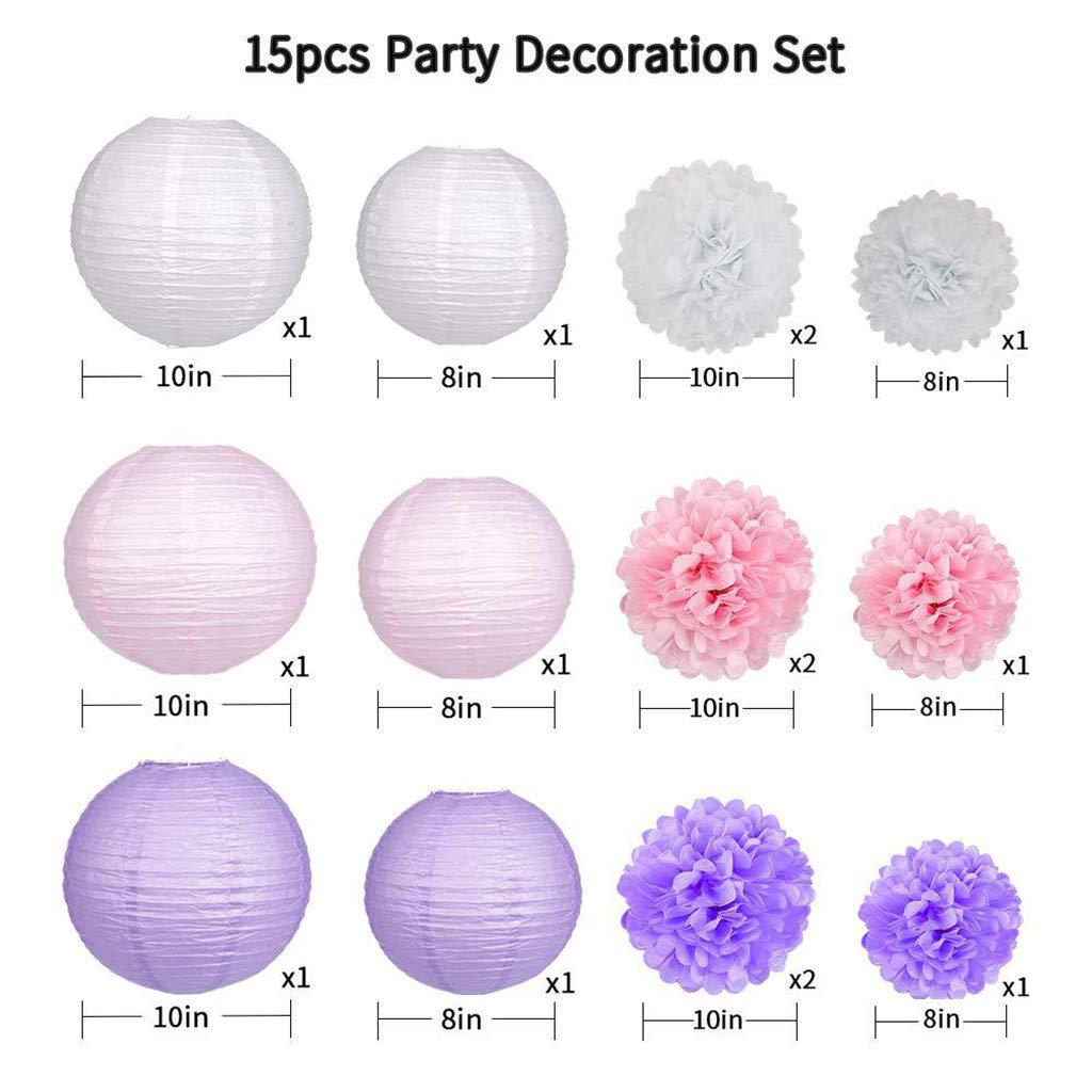15PCs Pack Paper Flower Ball Chinese Lantern Set Birthday Party Wedding Decoration Background Layout