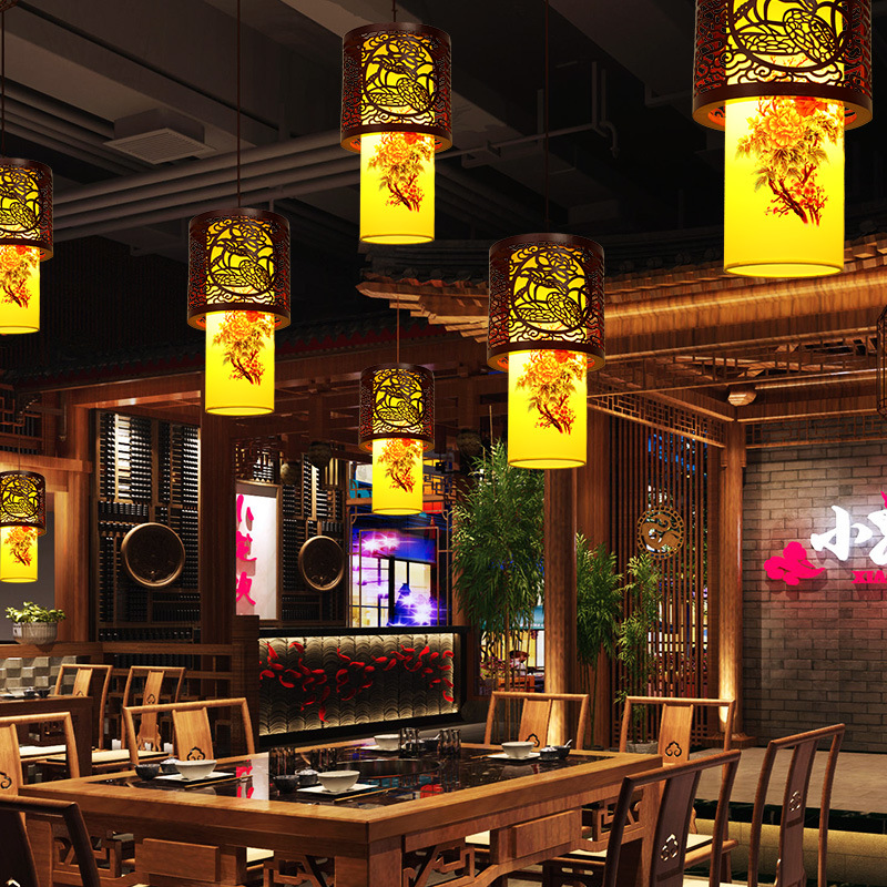 Chinese Style Small Droplight Aisle Balcony Single-Head Lantern Chinese Style Restaurant New Chinese Zen Antique Hot Pot Restaurant Lamps